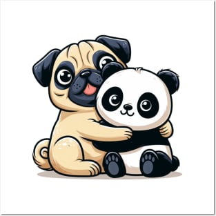 Panda Bear and Pug Dog Hugging Posters and Art